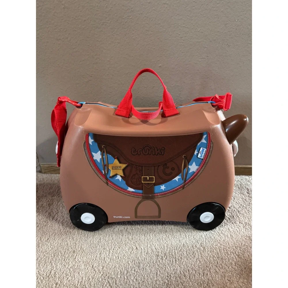 Trunki Bronco Horse Ride-On‎ Suitcase Kids Carry-On Luggage Brown Cowboy Sheriff